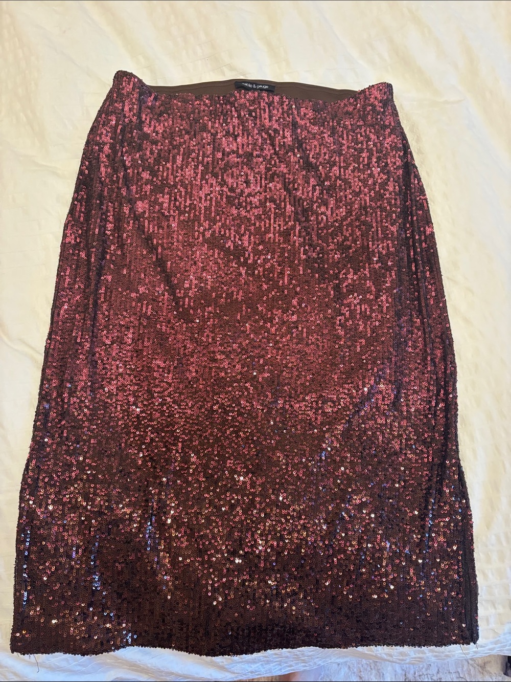 Cable & Gauge Burgundy Sequin Pencil Skirt